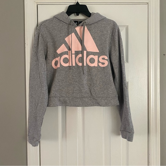 adidas Tops - Adidas Gray and Pink Cropped Hoodie Size Large